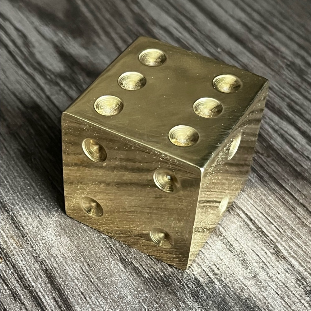 Heavy Solid Brass Dice Paperweight 546g 1.5” Vintage Gold Tone Desk Decor